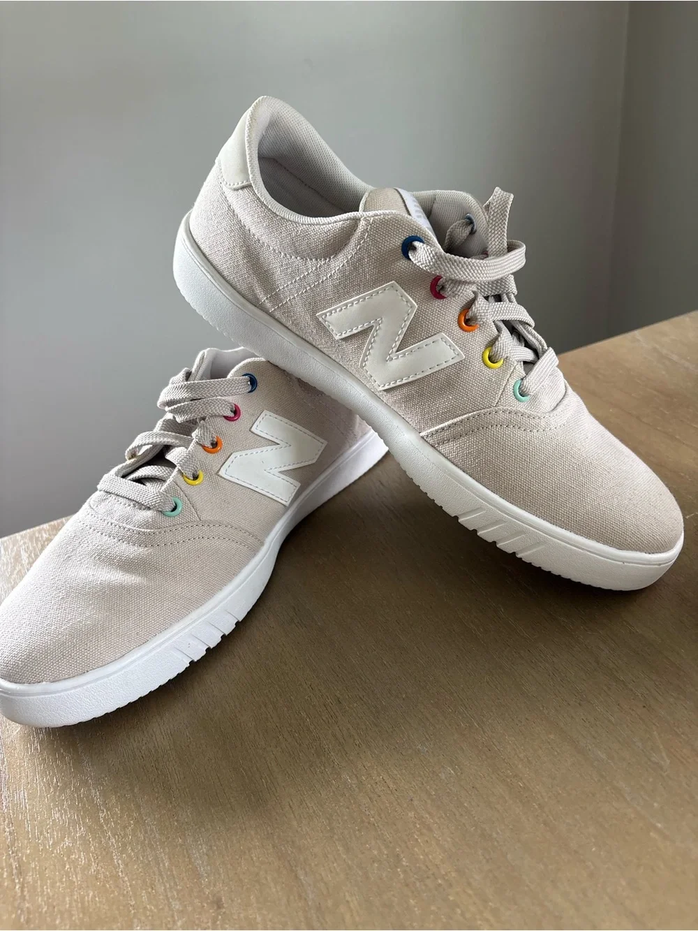 New Balance Isaac Mizrahi Beige Low Cut  Sneakers with Rainbow Eyelets 9.5
